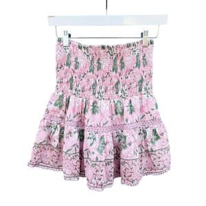 ALICIA BELL Pink Silk Blend Block Print Floral Tiered Mini Skirt XS
